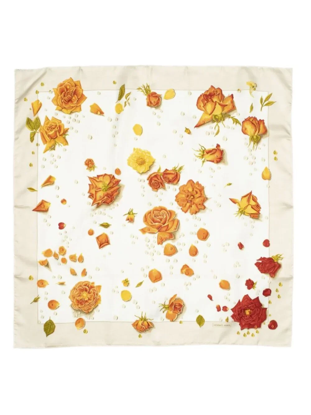 ★SOLD★ Hermes Scarf Orange Beige White Silk - Picture 2 of 5